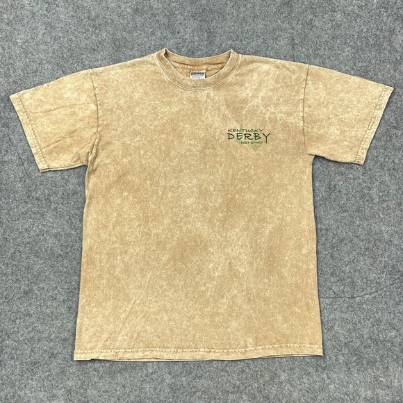 Kentucky Derby Shirt Mens Medium Brown Dirt Shirt Short Sleeve 132nd VTG Y2K - Picture 1 of 12